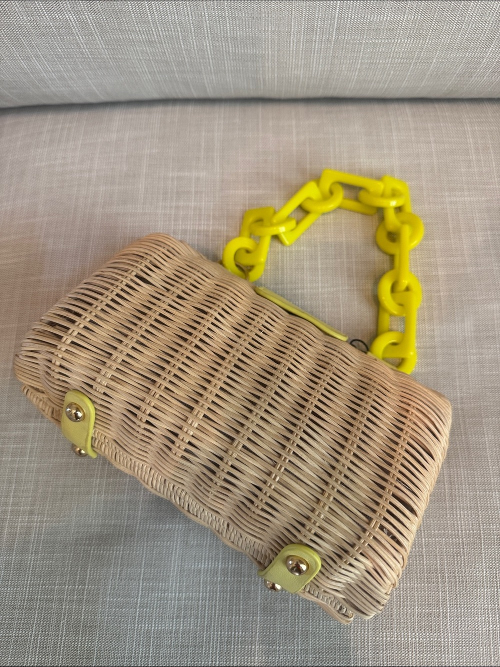 btb Los Angeles Wicker Clutch Bag with Yellow Chain Handle - Picture 2 of 5
